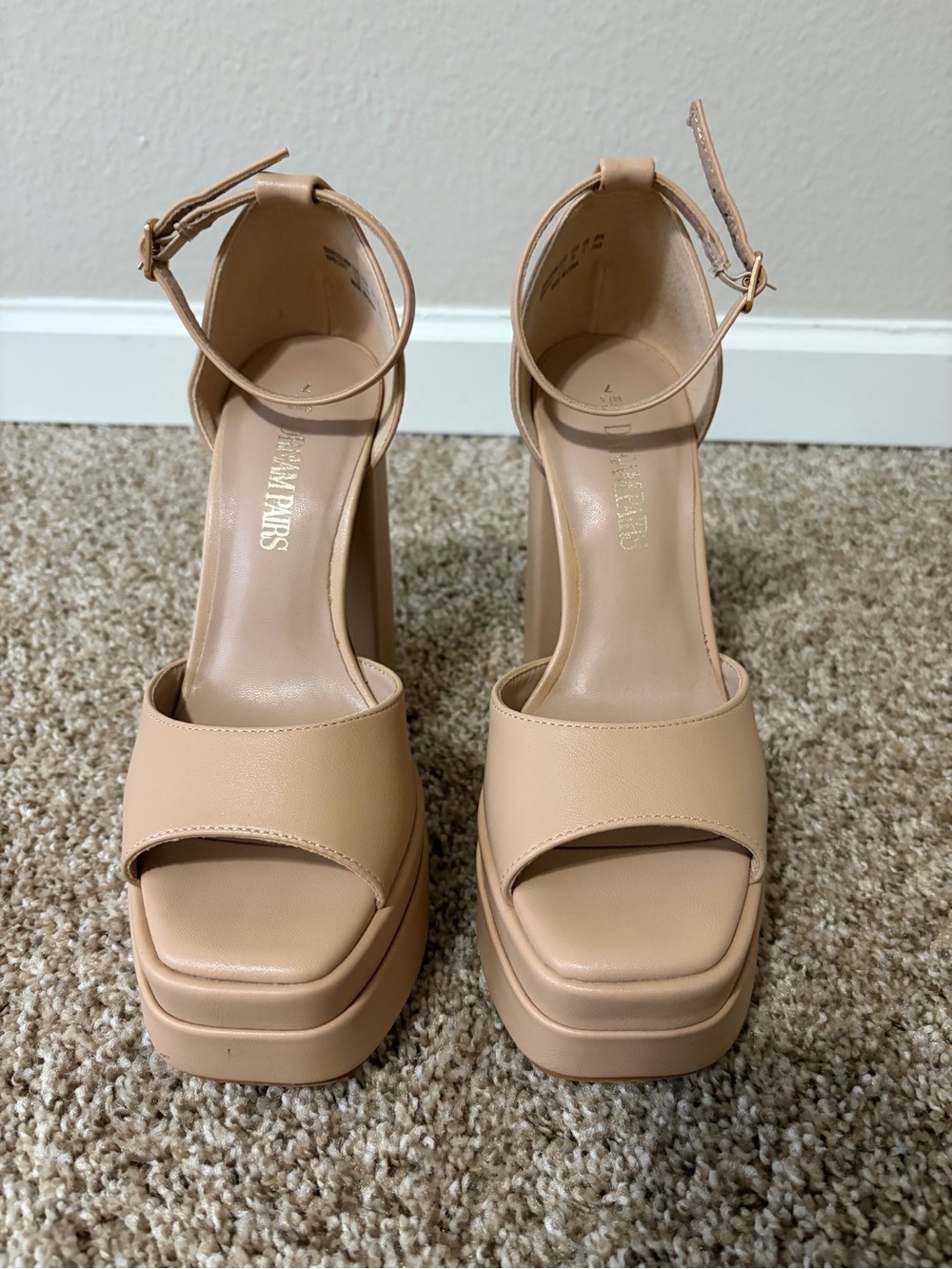 Platform Ankle-Strap Sandals in Nude